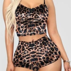 Callie Velour Wild Cheetah Lingerie Loungewear Set Medium adjustable straps sexy